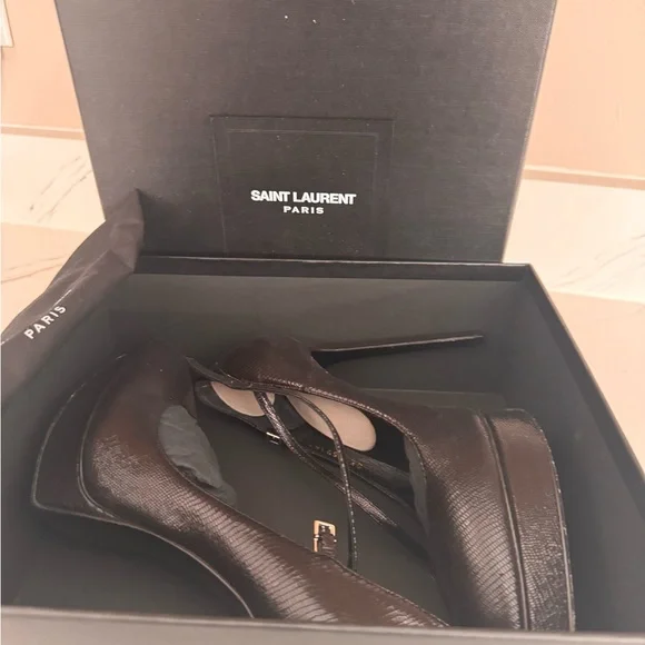 Saint Laurent Black Textured Heels